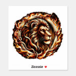 Flaming Lion in Ring of Fire Flames Astrology  Sticker