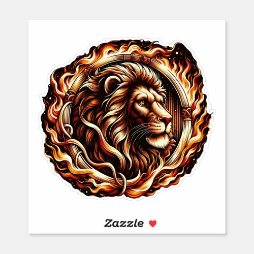 Flaming Lion in Ring of Fire Flames Astrology  Sticker