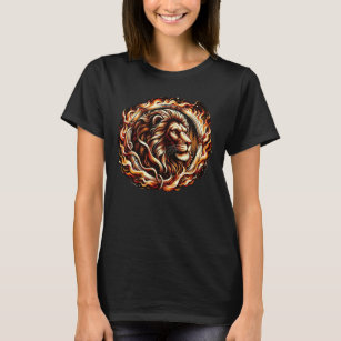 Flaming Lion in Ring of Fire Flames Astrology  T-Shirt