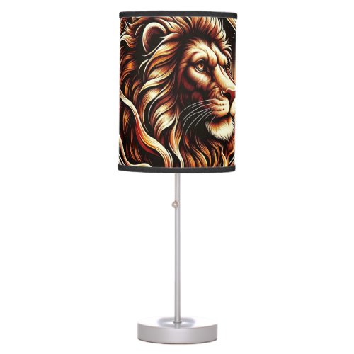 Flaming Lion in Ring of Fire Flames Astrology  Table Lamp