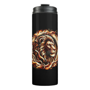 Flaming Lion in Ring of Fire Flames Astrology Thermal Tumbler