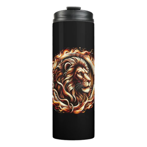 Flaming Lion in Ring of Fire Flames Astrology  Thermal Tumbler