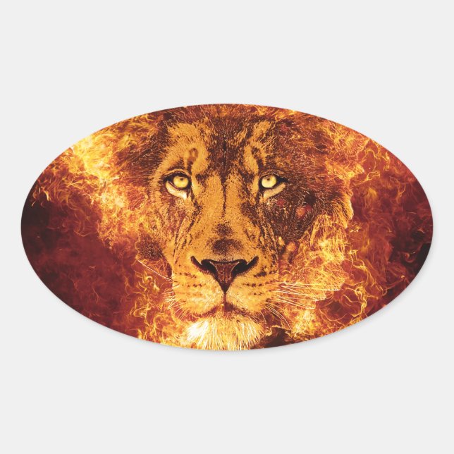 Flaming Lion of Judah Oval Sticker (Front)