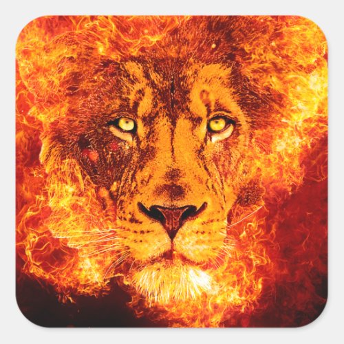 Flaming Lion of Judah Square Sticker