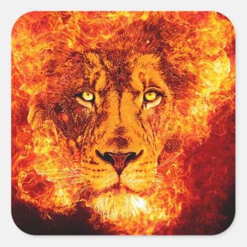 Flaming Lion of Judah Square Sticker