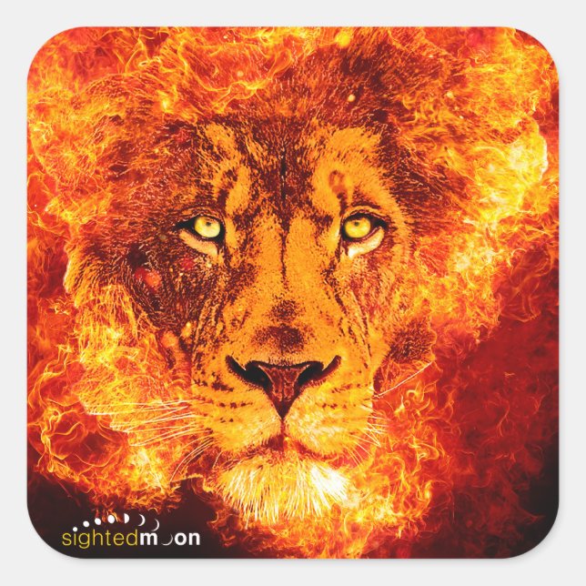 Flaming Lion of Judah Square Sticker (Front)