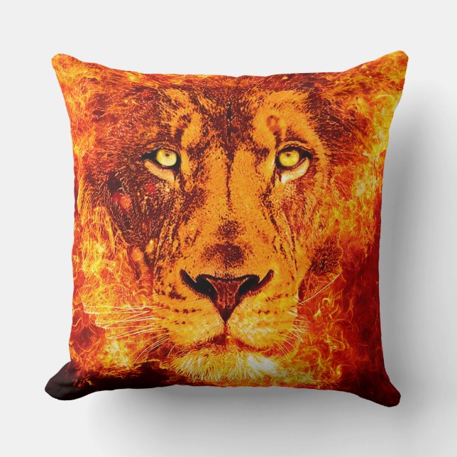 Flaming Lion of Judah Throw Pillow (Front)
