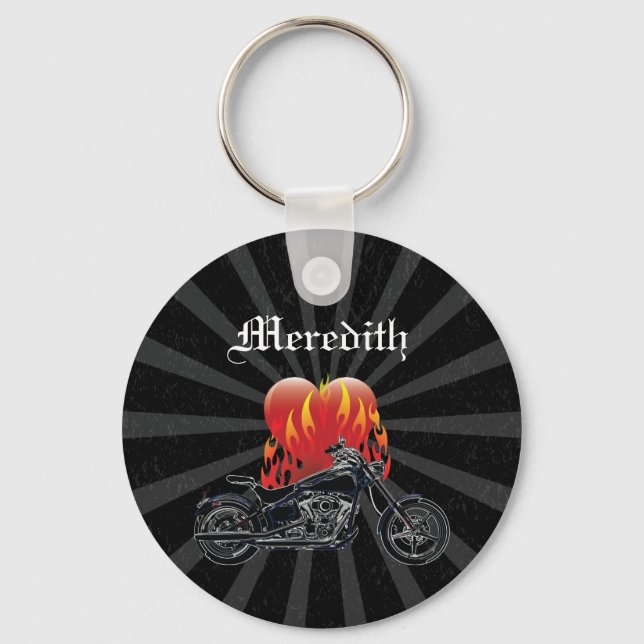 Flaming Love Biker Keychain (Front)