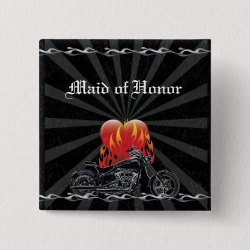 Flaming Love Biker Wedding Button