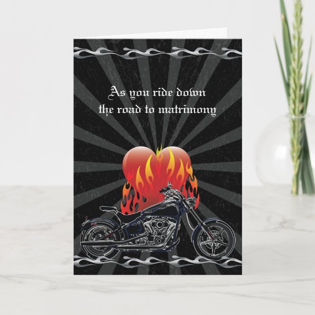 Flaming Love Biker Wedding Card (Front)