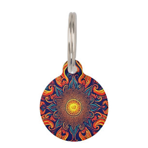 Flaming Mandala in Pastel Blue, Yellow and Orange Pet ID Tag
