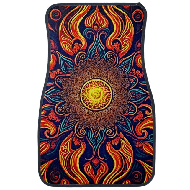Flaming Mandala Spiritual Visionary Art Car Floor Mat (Front)