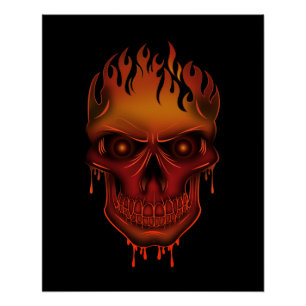 Flaming Melting Skull Gothic Horror Fantasy Wall Poster