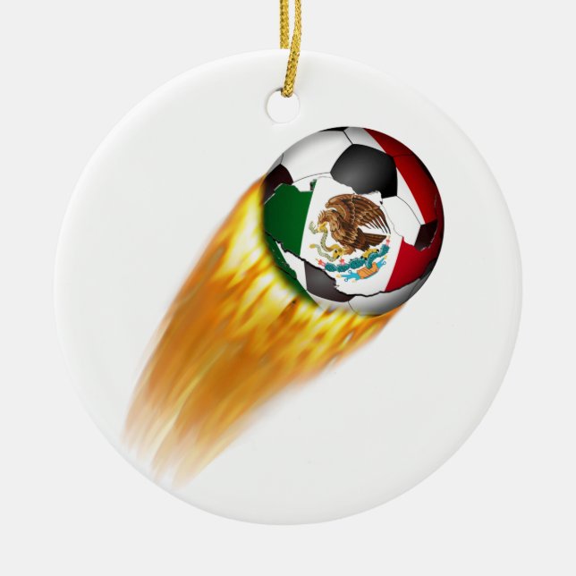 Flaming  Mexico Soccer Ball Ceramic Ornament (Front)