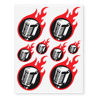 Flaming Mic Temporary Tattoos