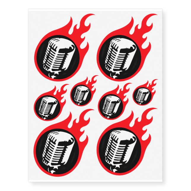 Flaming Mic Temporary Tattoos (Front)