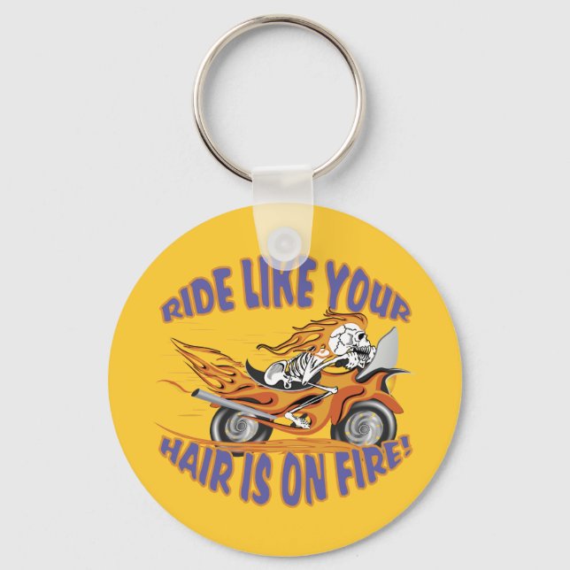 Flaming Motorcycle Skull Keychain (Front)