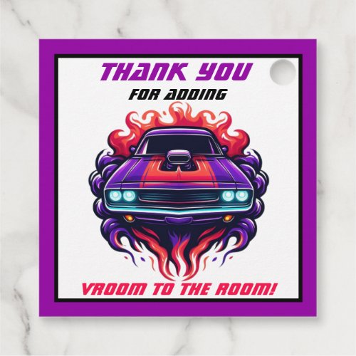 Flaming Muscle Car Purple  RedOrange Candy Paint Favor Tags