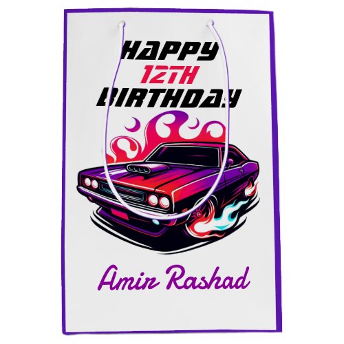 Flaming Muscle Car Purple  RedOrange Candy Paint Medium Gift Bag