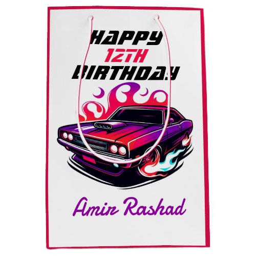 Flaming Muscle Car Purple  RedOrange Candy Paint Medium Gift Bag