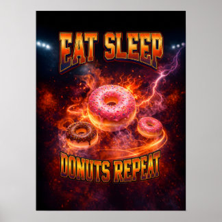 Flaming Neon Donut Art Poster
