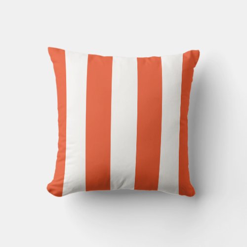 Flaming Orange and White Striped Throw Pillow