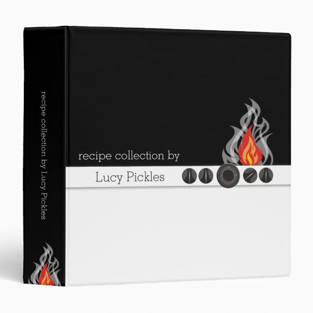 Flaming oven dials personal cookbook binder (Front/Spine)