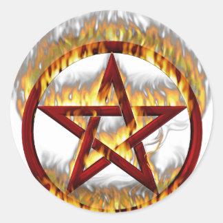Flaming Pentagram Classic Round Sticker