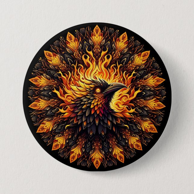 Flaming Phoenix Circular Graphic Button (Front)