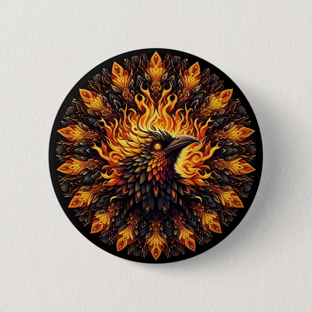 Flaming Phoenix Circular Graphic Button (Front)