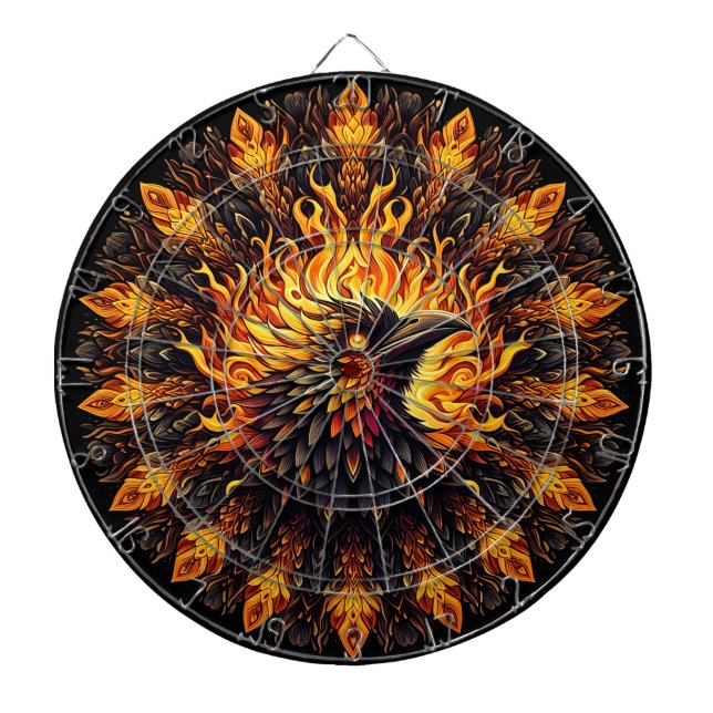 Flaming Phoenix Circular Graphic Dart Board (Front)