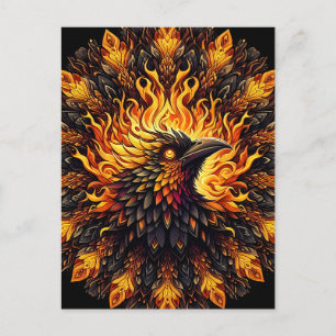 Flaming Phoenix Circular Graphic Postcard