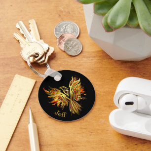Flaming Phoenix Personalized  Keychain