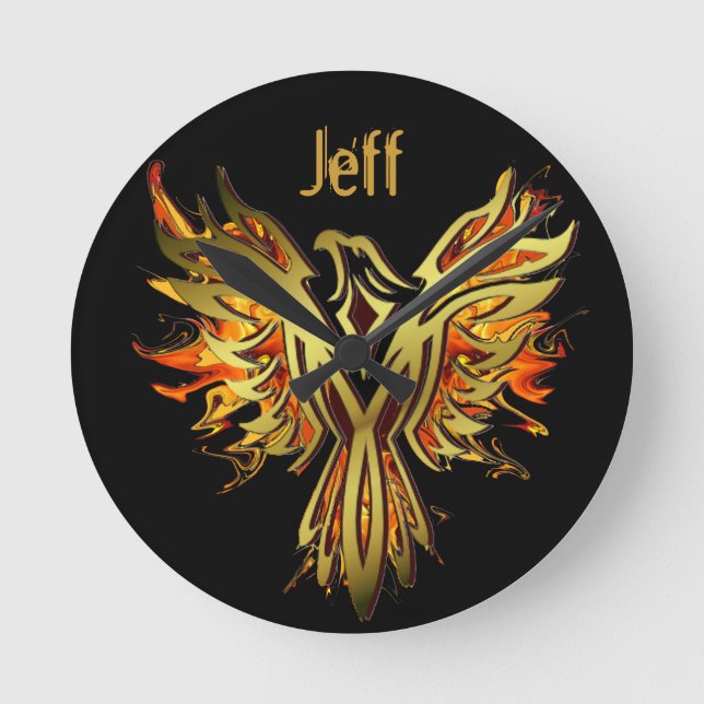Flaming Phoenix Personalized  Round Clock (Front)