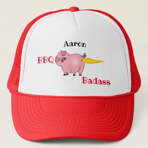 Flaming Pig Butt BBQ Badass Trucker Hat