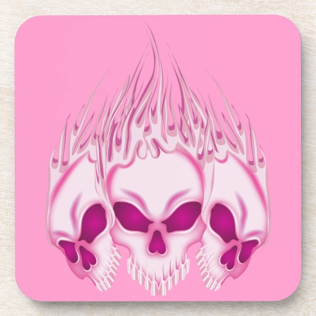 Flaming Pink Skulls Coaster (Front)