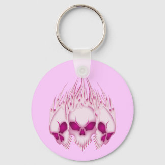 Flaming Pink Skulls Keychain