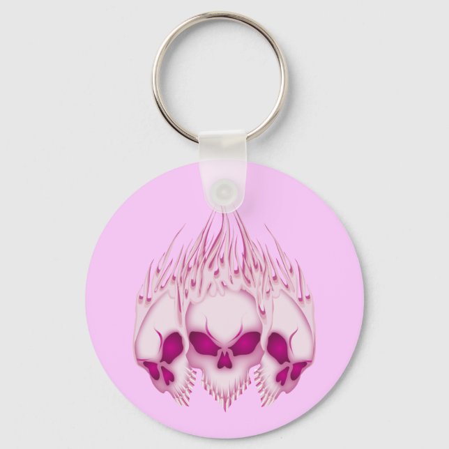 Flaming Pink Skulls Keychain (Front)