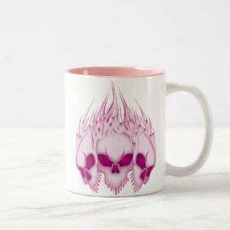 Flaming Pink Skulls Two-Tone Coffee Mug