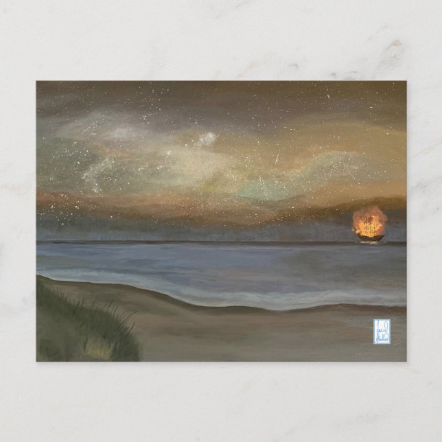 Flaming Pirate Ship of Ocracoke  Postcard (Front)