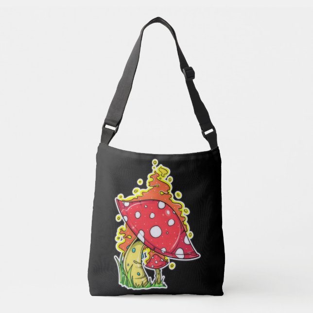 Flaming Psychedelic Mushroom Illustration Art Crossbody Bag (Front)