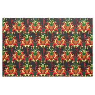 Flaming Pumpkin Head Box Interlocking Pattern Fabric