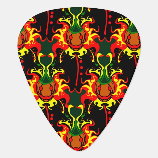 Flaming Pumpkin Head Box Interlocking Pattern Guitar Pick (Front)