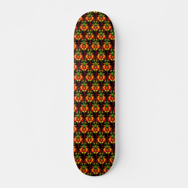 Flaming Pumpkin Head Box Interlocking Pattern Skateboard (Front)