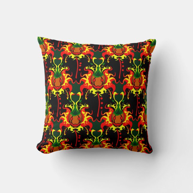 Flaming Pumpkin Head Box Interlocking Pattern Throw Pillow (Front)
