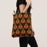 Flaming Pumpkin Head Box Interlocking Pattern Tote Bag