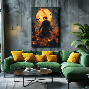 Flaming Pumpkin-Headed Scarecrow Halloween Jack Poster