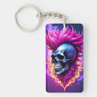 Flaming Punk Skull Acrylic Keychain