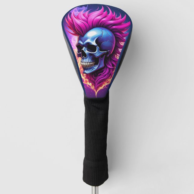 Flaming Punk Skull Golf Head Cover (Front)