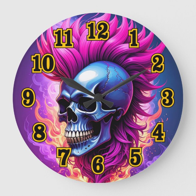 Flaming Punk Skull Wall Clock (Front)
